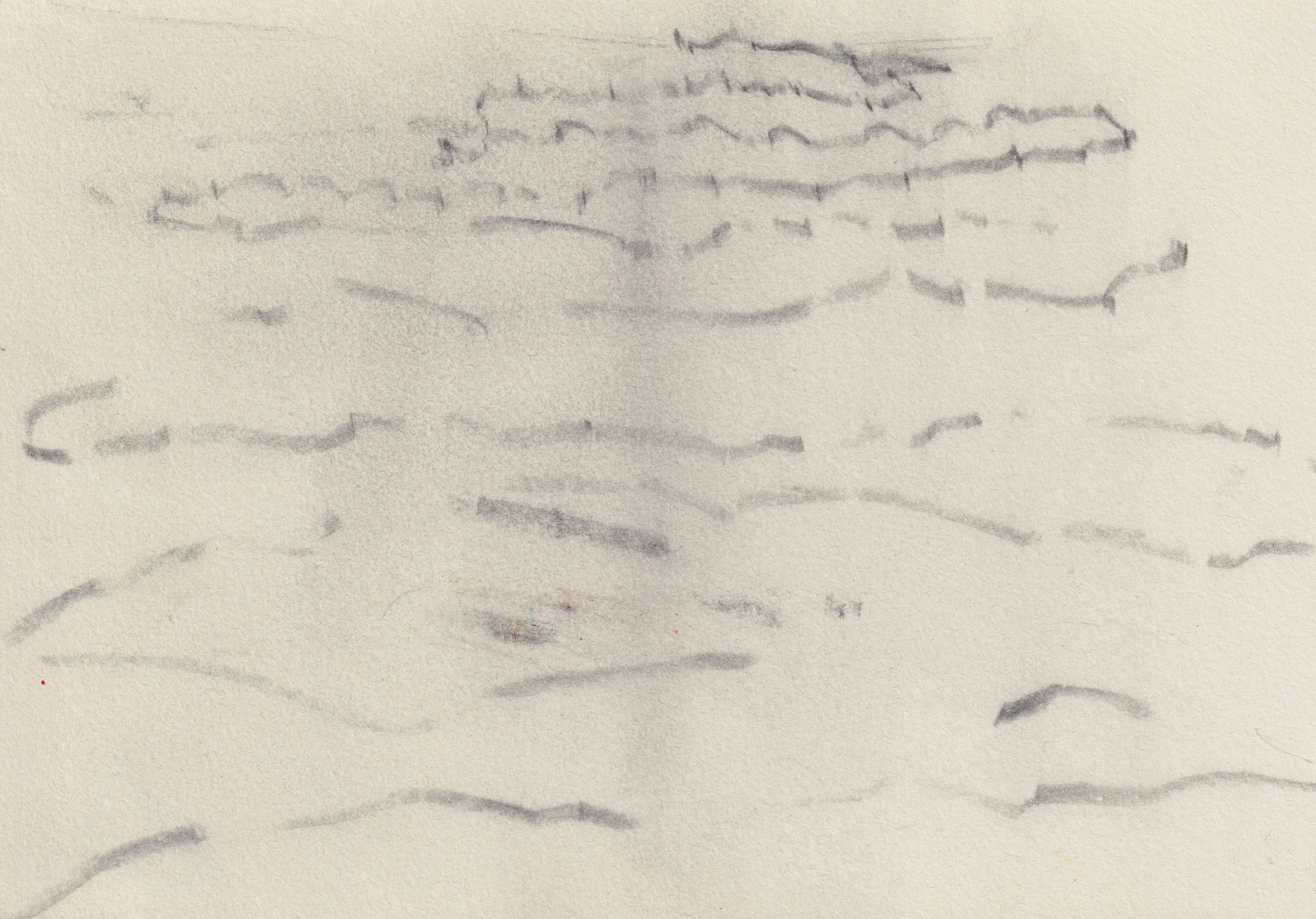 Cream paper with wavering horizontal rows of small broken marks
