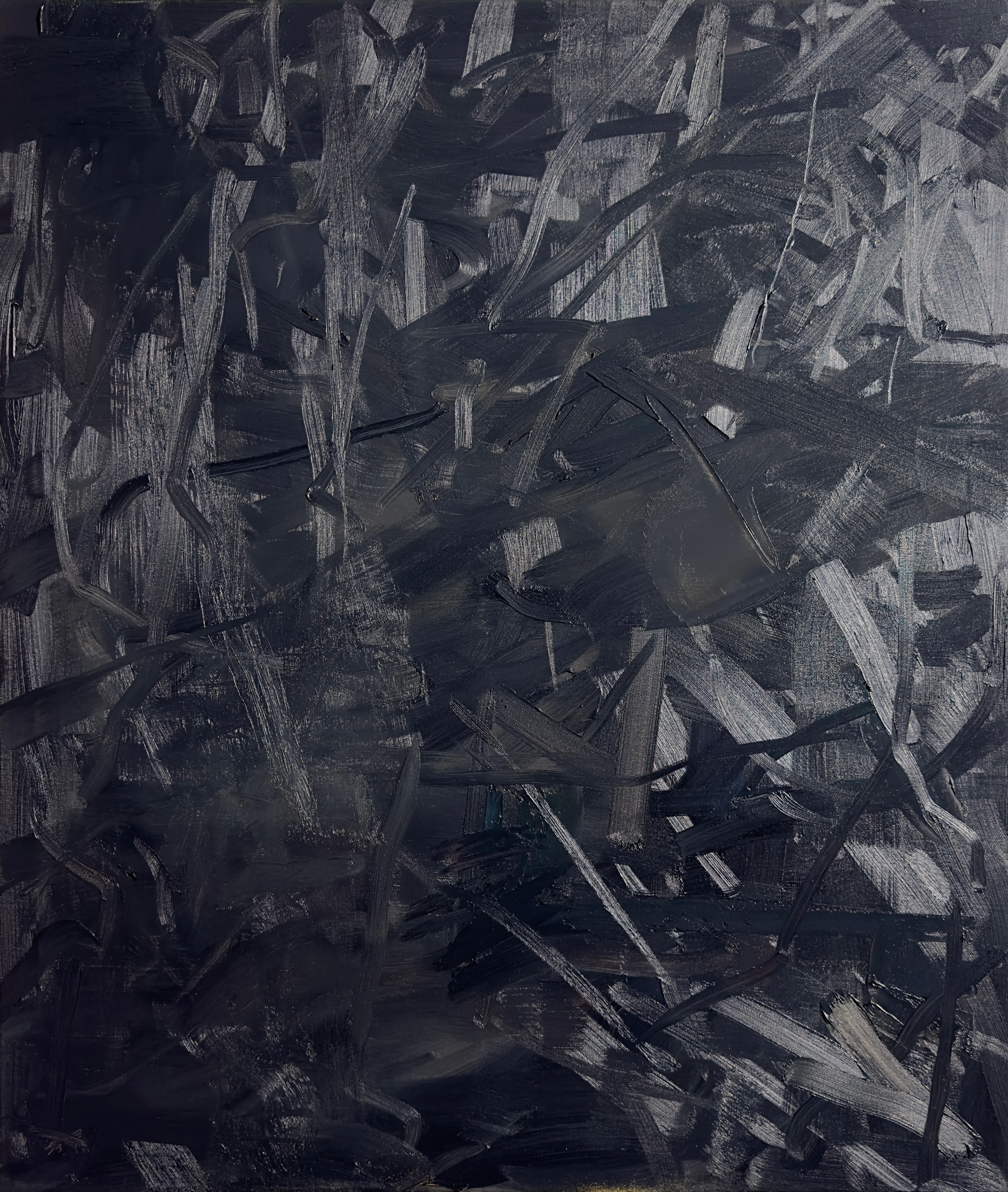 Dark grey canvas covered in criss-crossing strokes