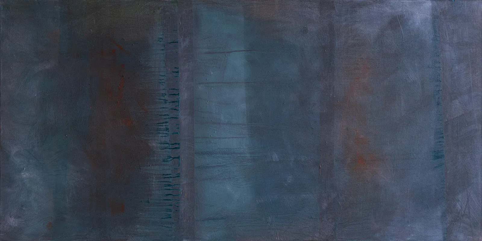 Wide abstract of dark blue-grey vertical bands with rust stains