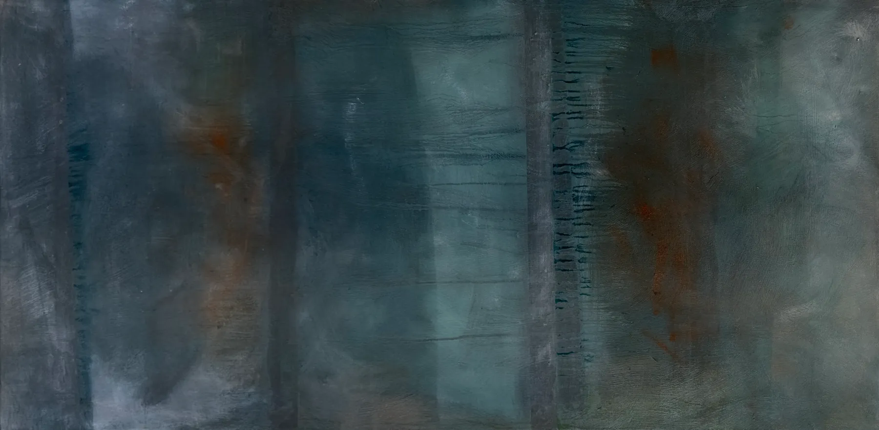 Wide abstract of dark blue-grey vertical bands with rust stains