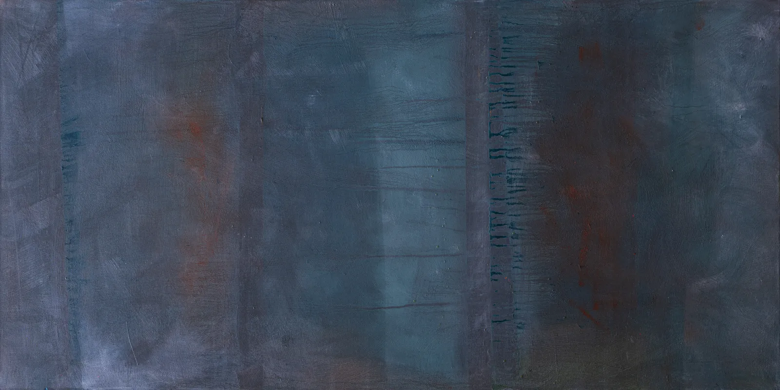 Wide abstract of dark blue-grey vertical bands with rust stains